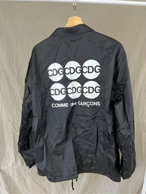 Comme des Garcons Black Windbreaker with White CDG Logo Grid